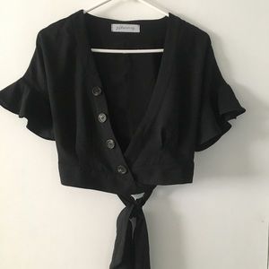 Goldmorning Black wrap around crop top